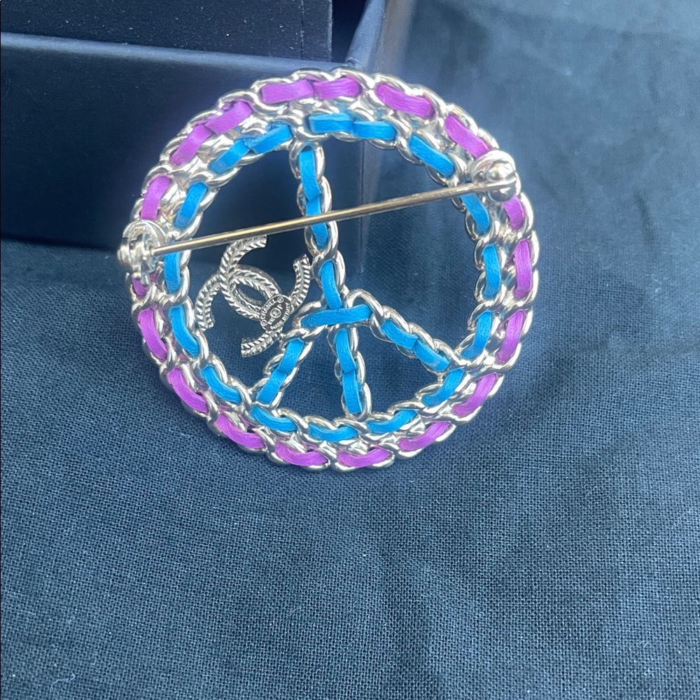 CHANEL Peace Symbol Brooch - Silver, Blue, and Purple - Picture 2 of 4